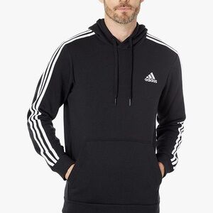 Adidas Men's Black Hoodie with White Stripes